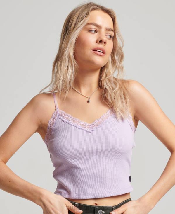 Superdry femmes caraco bordé de dentelle côtelée D64Z2337 vêtements violet