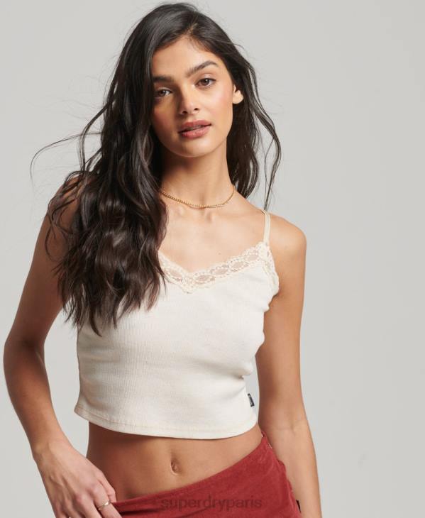 Superdry femmes caraco bordé de dentelle côtelée D64Z2340 vêtements beige