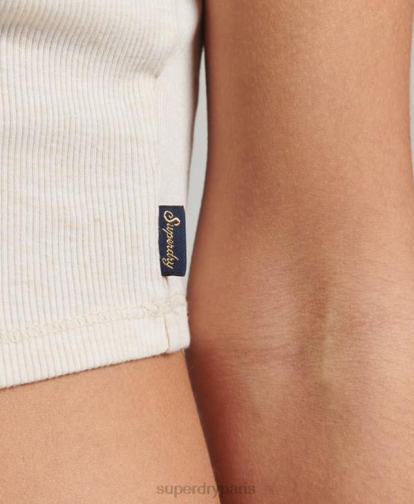 Superdry femmes caraco bordé de dentelle côtelée D64Z2340 vêtements beige