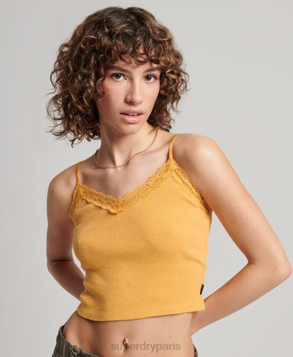 Superdry femmes caraco bordé de dentelle côtelée D64Z2350 vêtements jaune
