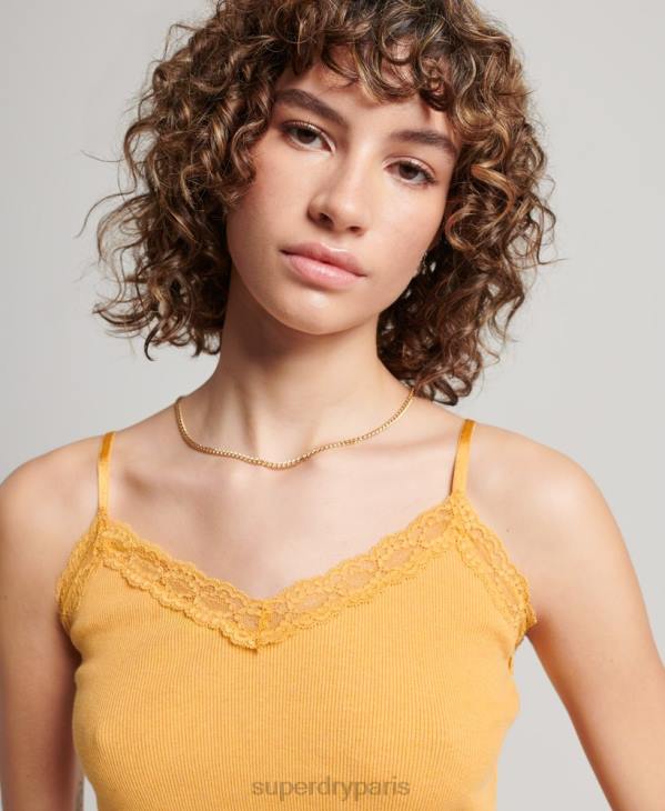 Superdry femmes caraco bordé de dentelle côtelée D64Z2350 vêtements jaune