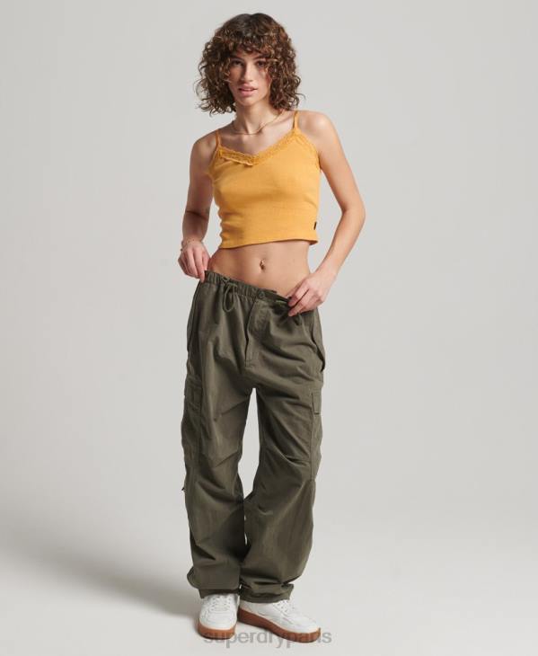 Superdry femmes caraco bordé de dentelle côtelée D64Z2350 vêtements jaune