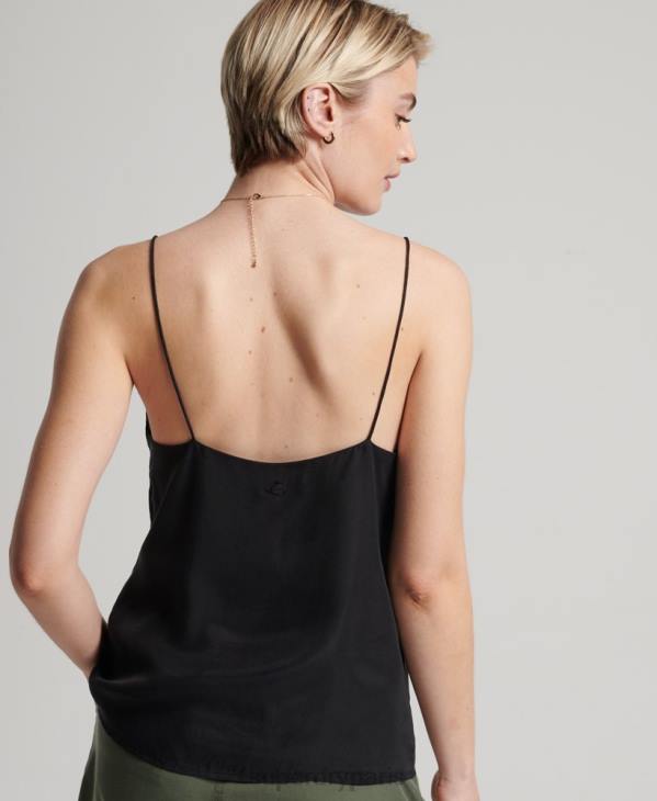 Superdry femmes caraco à bretelles en cupro D64Z3046 vêtements noir