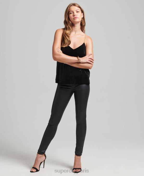 Superdry femmes caraco en velours à chaîne D64Z3036 vêtements noir