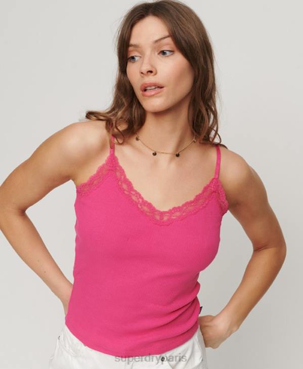 Superdry femmes caraco essentiel en dentelle côtelée de coton biologique D64Z1976 vêtements rose