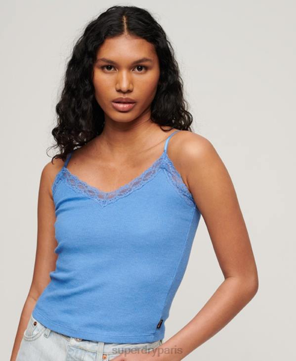 Superdry femmes caraco essentiel en dentelle côtelée de coton biologique D64Z2352 vêtements bleu