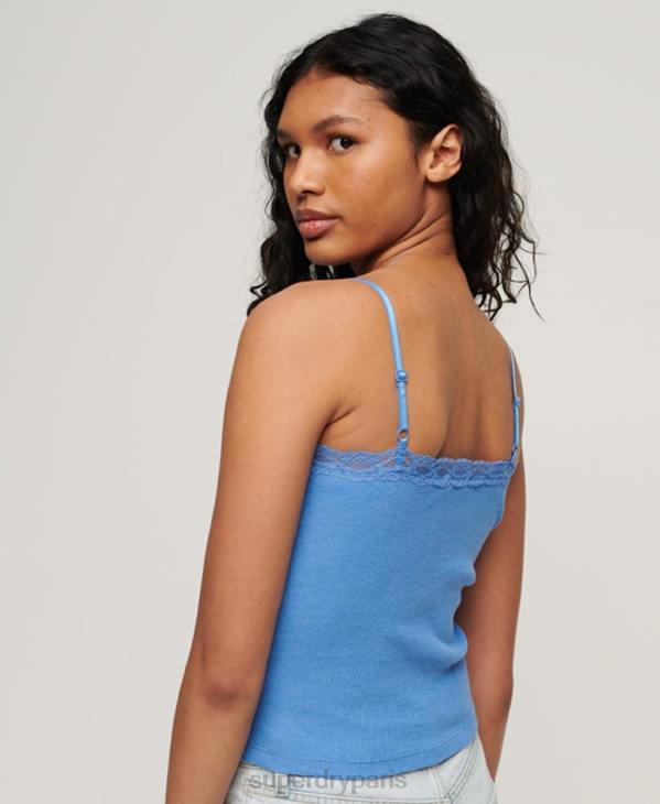 Superdry femmes caraco essentiel en dentelle côtelée de coton biologique D64Z2352 vêtements bleu
