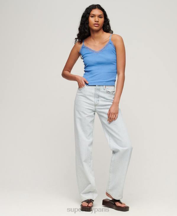 Superdry femmes caraco essentiel en dentelle côtelée de coton biologique D64Z2352 vêtements bleu