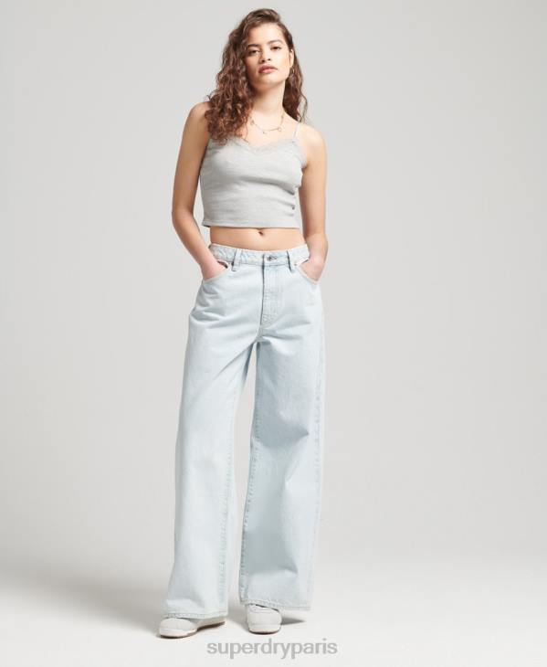 Superdry femmes caraco vintage en mini dentelle côtelée D64Z2344 vêtements gris