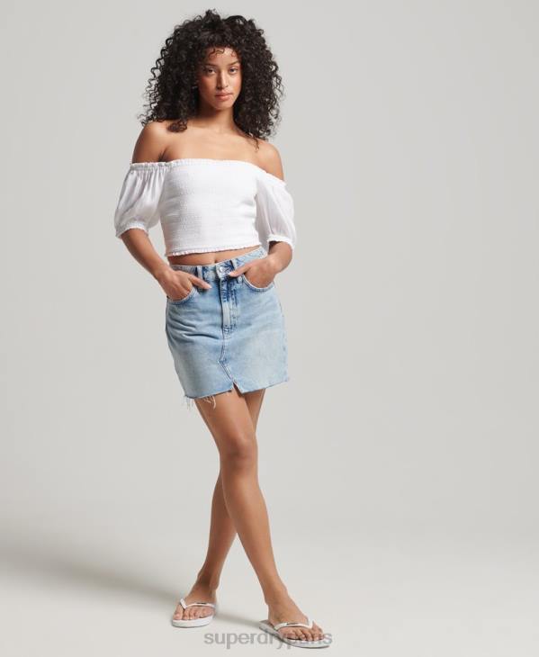 Superdry femmes crop top smocké ecovero vintage D64Z6749 vêtements blanc
