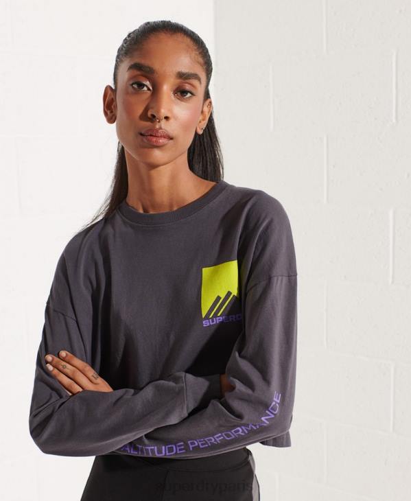 Superdry femmes crop top sports de montagne D64Z3059 vêtements gris foncé