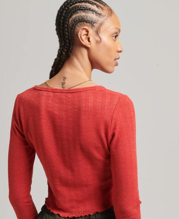 Superdry femmes crop top vintage pointelle coton bio D64Z6688 vêtements rouge
