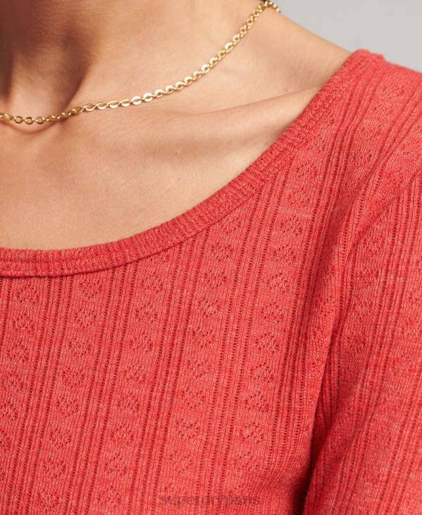 Superdry femmes crop top vintage pointelle coton bio D64Z6688 vêtements rouge