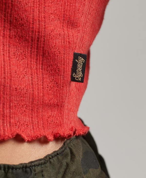 Superdry femmes crop top vintage pointelle coton bio D64Z6688 vêtements rouge
