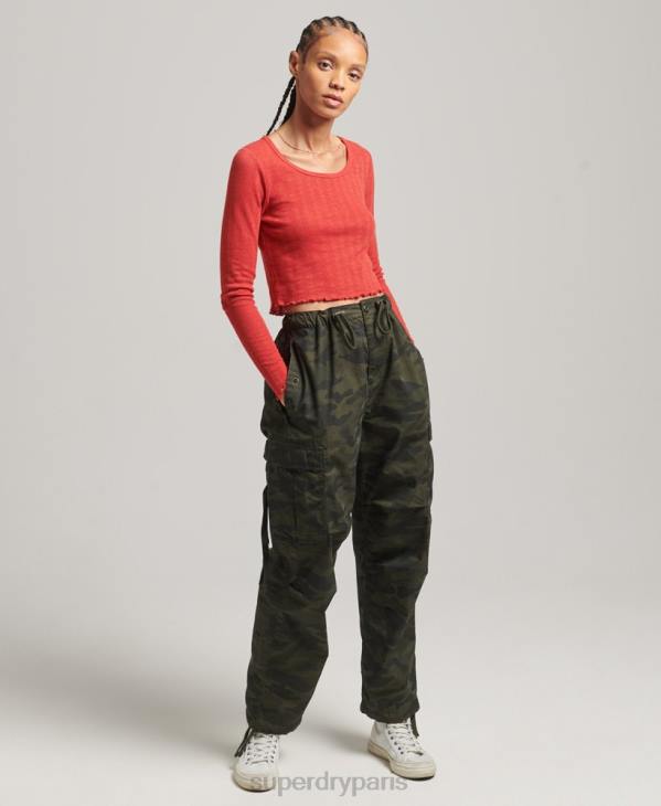 Superdry femmes crop top vintage pointelle coton bio D64Z6688 vêtements rouge