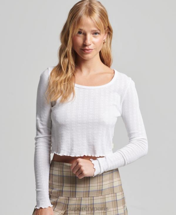 Superdry femmes crop top vintage pointelle coton bio D64Z6722 vêtements blanc