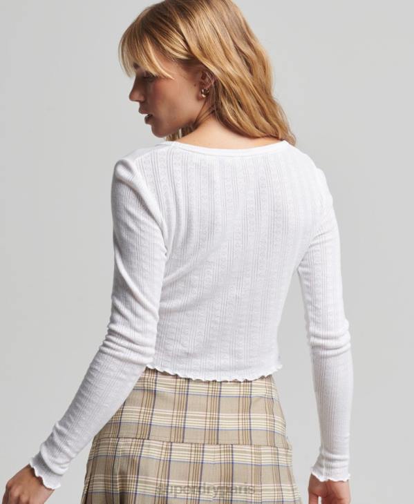 Superdry femmes crop top vintage pointelle coton bio D64Z6722 vêtements blanc