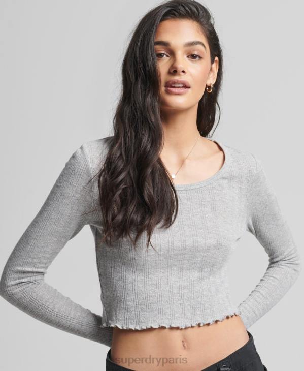 Superdry femmes crop top vintage pointelle coton bio D64Z6724 vêtements gris