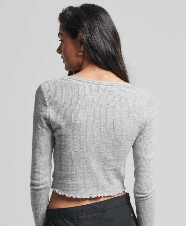 Superdry femmes crop top vintage pointelle coton bio D64Z6724 vêtements gris