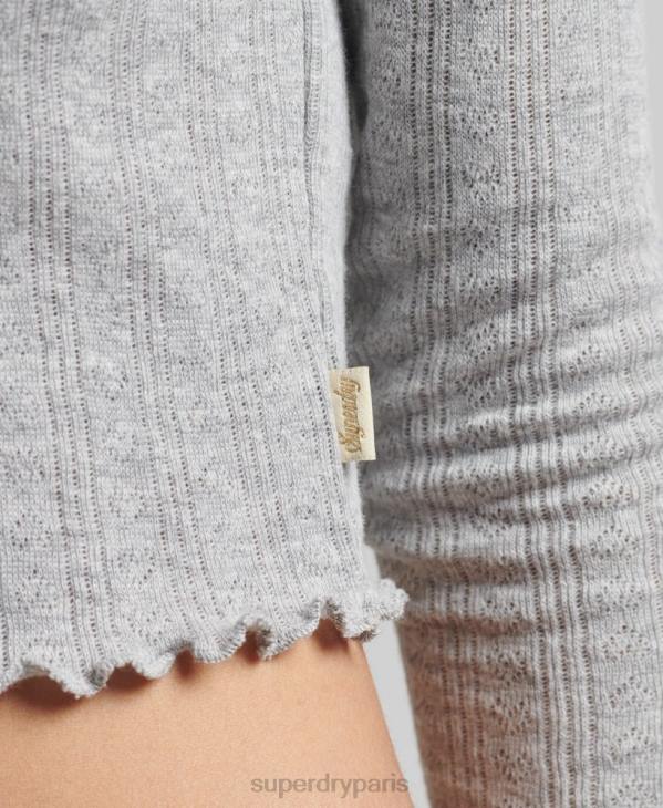 Superdry femmes crop top vintage pointelle coton bio D64Z6724 vêtements gris