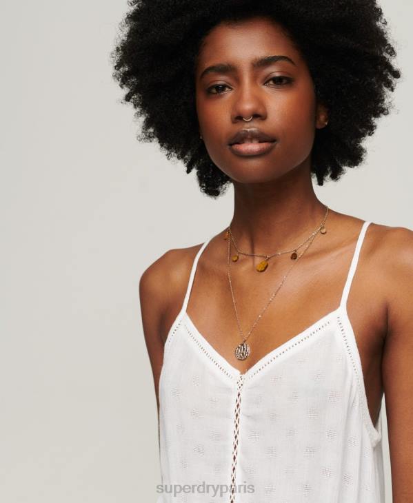 Superdry femmes débardeur à bordure échelle D64Z2131 vêtements blanc