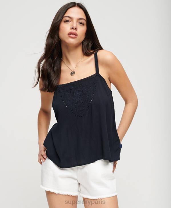 Superdry femmes débardeur brodé D64Z2087 vêtements marine