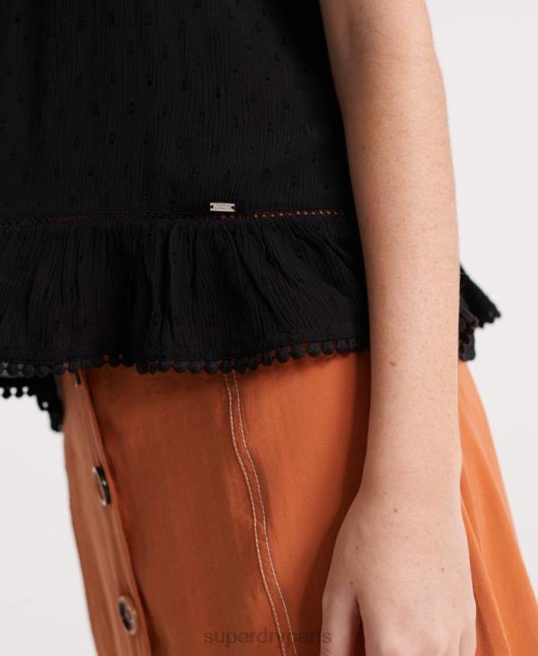 Superdry femmes débardeur d'été en dentelle D64Z6776 vêtements noir