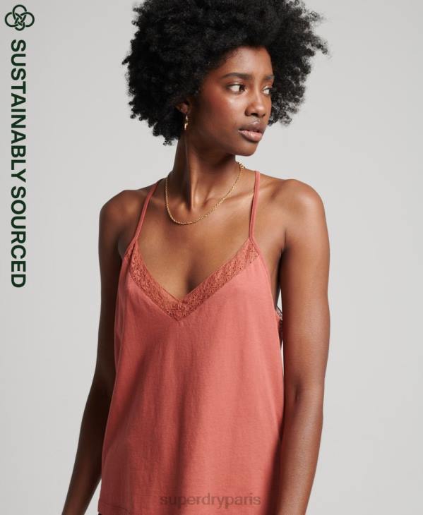 Superdry femmes débardeur en dentelle de coton bio mélangé D64Z3023 vêtements orange