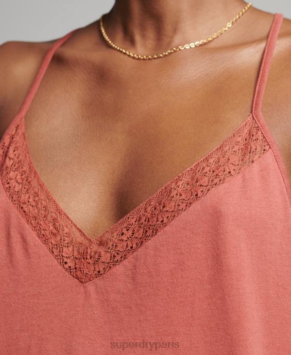 Superdry femmes débardeur en dentelle de coton bio mélangé D64Z3023 vêtements orange