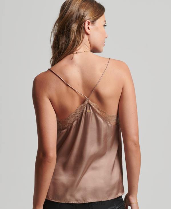 Superdry femmes débardeur en satin D64Z2991 vêtements brun