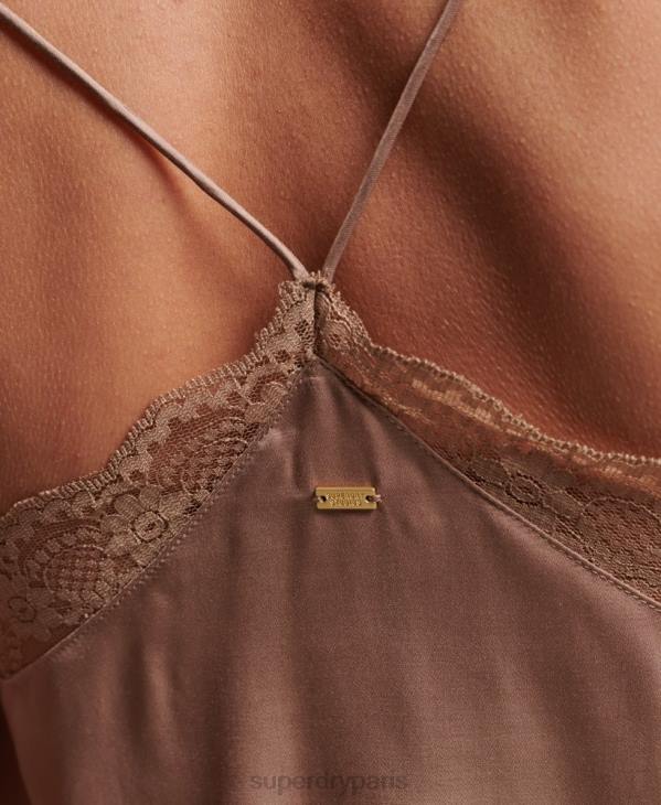 Superdry femmes débardeur en satin D64Z2991 vêtements brun