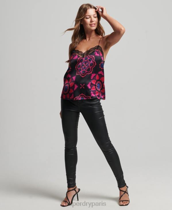 Superdry femmes débardeur en satin D64Z2992 vêtements noir