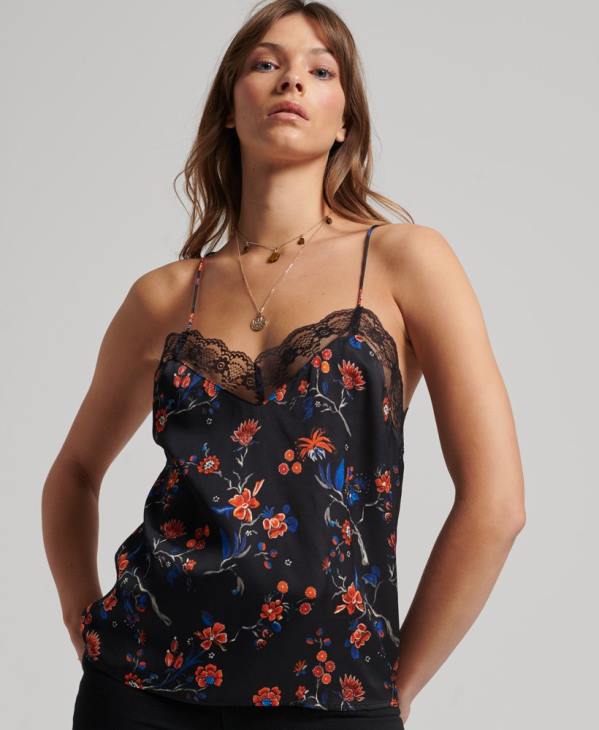 Superdry femmes débardeur en satin D64Z3030 vêtements noir