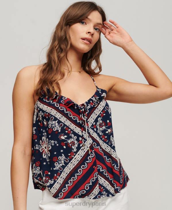 Superdry femmes débardeur imprimé à volants D64Z2111 vêtements bleu