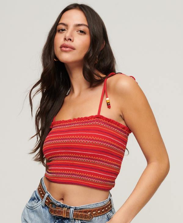 Superdry femmes débardeur smocké brodé D64Z2041 vêtements rouge