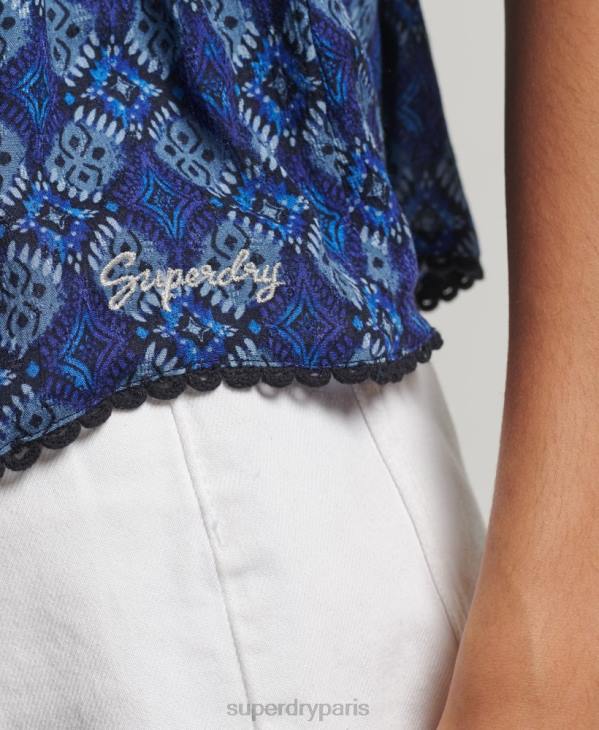 Superdry femmes débardeur à volants D64Z2888 vêtements bleu