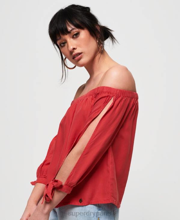 Superdry femmes héléna haut D64Z3075 vêtements rouge
