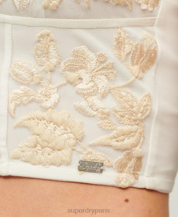 Superdry femmes haut corset à fleurs brodées D64Z1962 vêtements crème