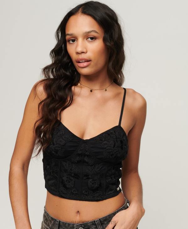 Superdry femmes haut corset à fleurs brodées D64Z2039 vêtements gris foncé