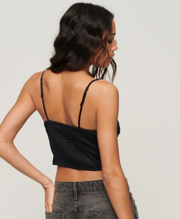 Superdry femmes haut corset à fleurs brodées D64Z2039 vêtements gris foncé