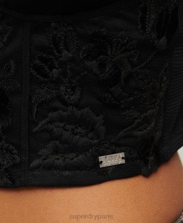 Superdry femmes haut corset à fleurs brodées D64Z2039 vêtements gris foncé