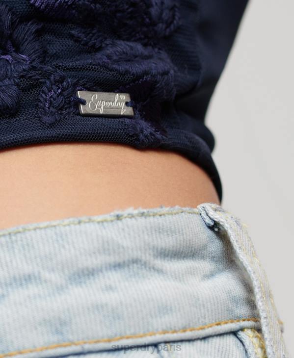 Superdry femmes haut corset à fleurs brodées D64Z2872 vêtements marine