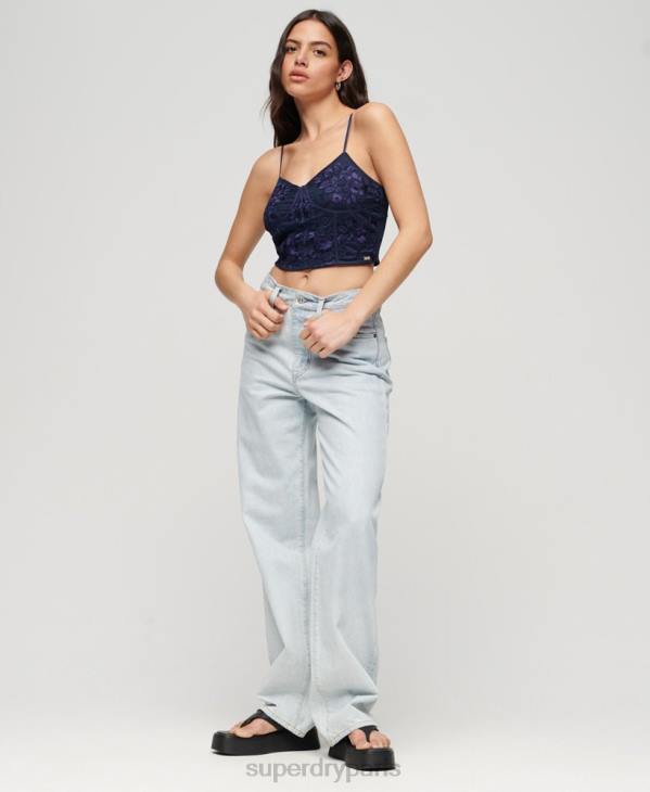 Superdry femmes haut corset à fleurs brodées D64Z2872 vêtements marine