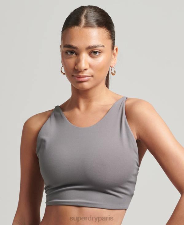 Superdry femmes haut court à dos ouvert flex D64Z6333 vêtements gris foncé