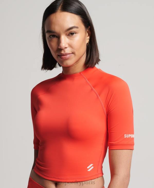 Superdry femmes haut court moulant 3/4 D64Z6311 vêtements corail