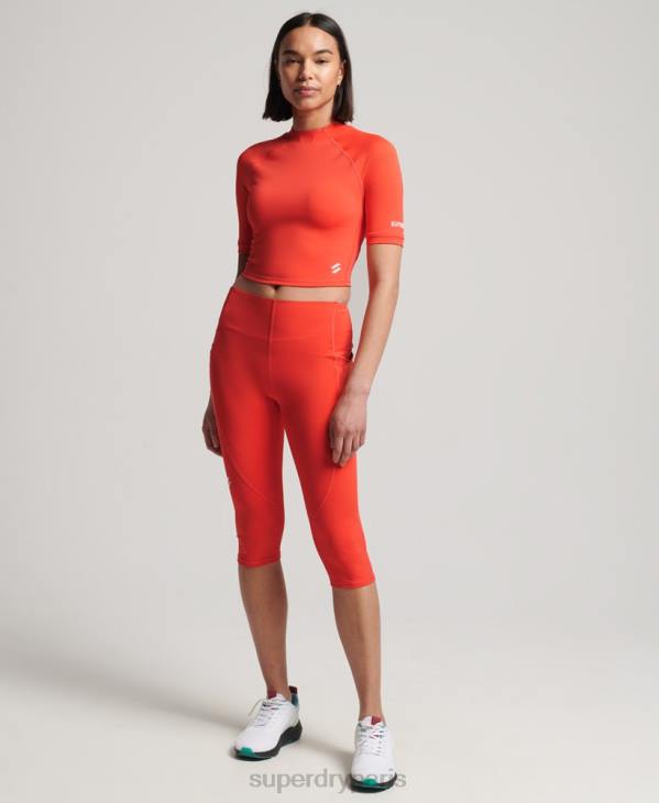 Superdry femmes haut court moulant 3/4 D64Z6311 vêtements corail