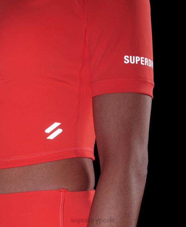 Superdry femmes haut court moulant 3/4 D64Z6311 vêtements corail