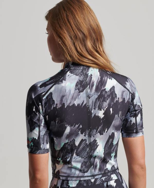 Superdry femmes haut court moulant 3/4 D64Z6318 vêtements gris foncé