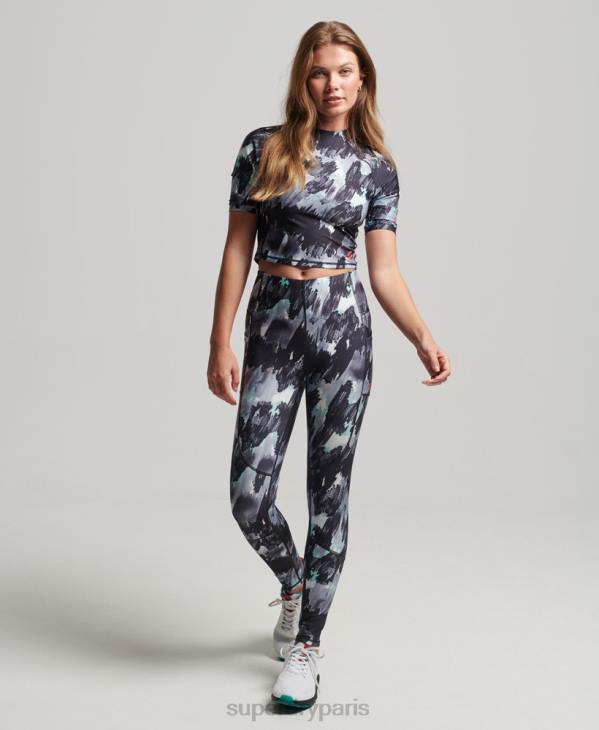 Superdry femmes haut court moulant 3/4 D64Z6318 vêtements gris foncé
