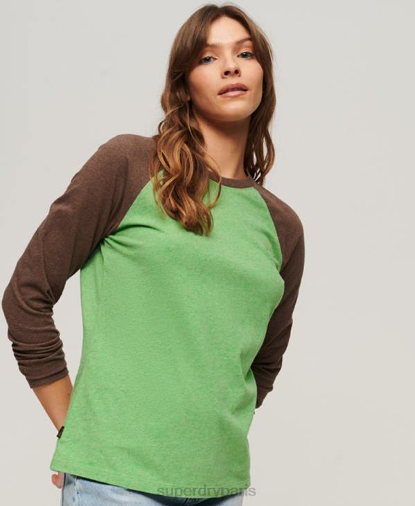 Superdry femmes haut de baseball à logo vintage en coton biologique D64Z2198 vêtements vert